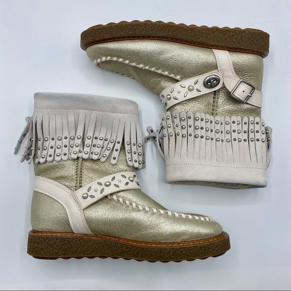 UGG NWOT Gold Metallic Studded Fringe Winter Boots